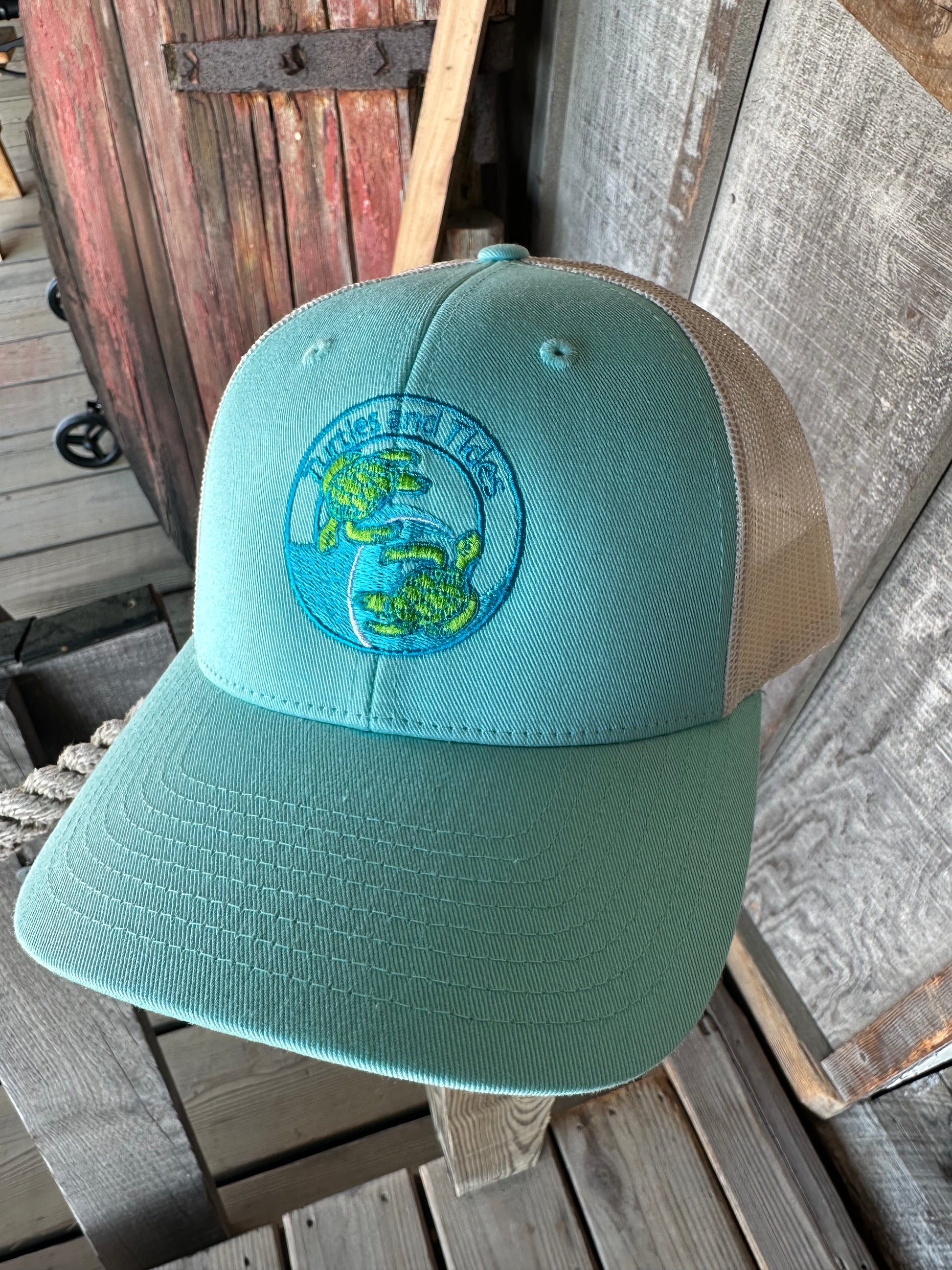 Turtles and Tides Trucker - Aqua w/Birch - Turtles and Tides 