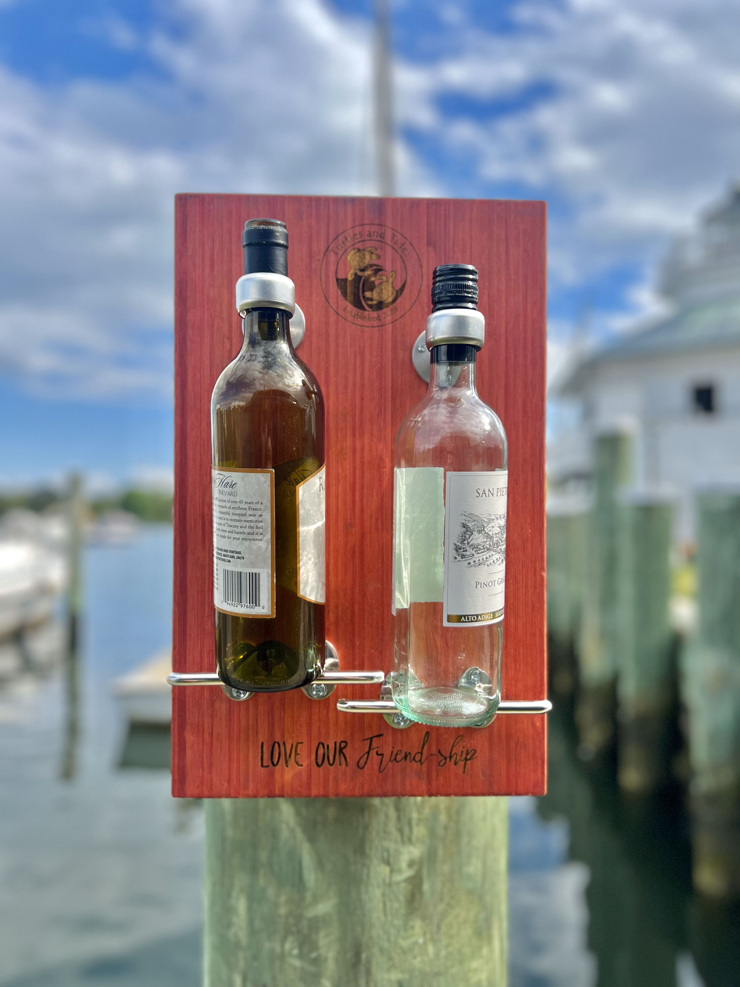 Love our FriendSHIP - Double Bottle Wine Holder, Custom - Turtles and Tides 