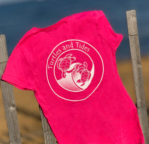 Girls Hibiscus Pink Short Sleeve Turtles and Tides Logo Tee - Turtles and Tides 