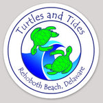 Rehoboth Beach, DE - 4" x 4" Turtles and Tides Circle Sticker - Pearl Finish - Turtles and Tides 