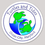Ocean City, MD - 4" x 4" Turtles and Tides Circle Sticker - Gloss Finish - Turtles and Tides 